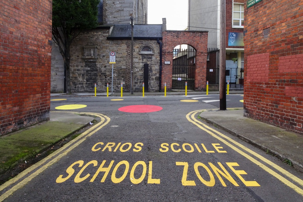 PENCIL SHAPED BOLLARDS  AND THE FRANCIS STREET SCHOOL ZONE  ON JOHN DILLON STREET - ST NICHOLAS PLACE - CLARENCE MANGAN SQUARE 007