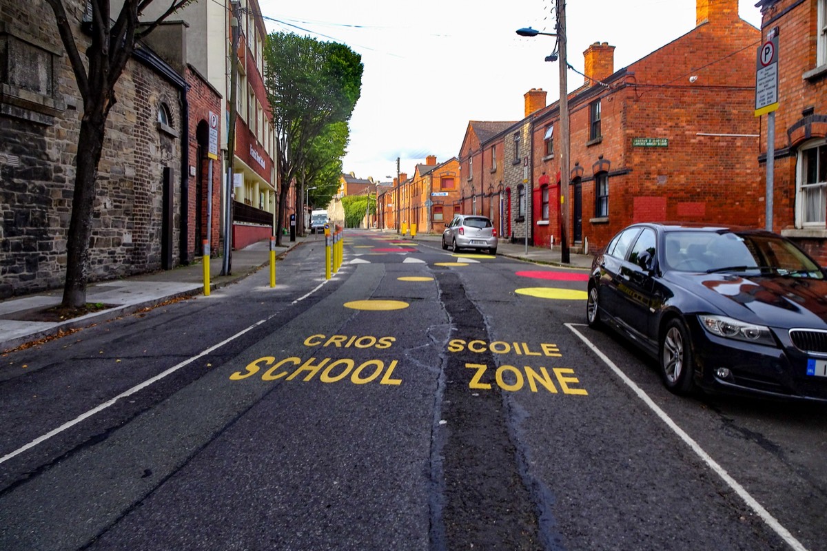 PENCIL SHAPED BOLLARDS  AND THE FRANCIS STREET SCHOOL ZONE  ON JOHN DILLON STREET - ST NICHOLAS PLACE - CLARENCE MANGAN SQUARE 008