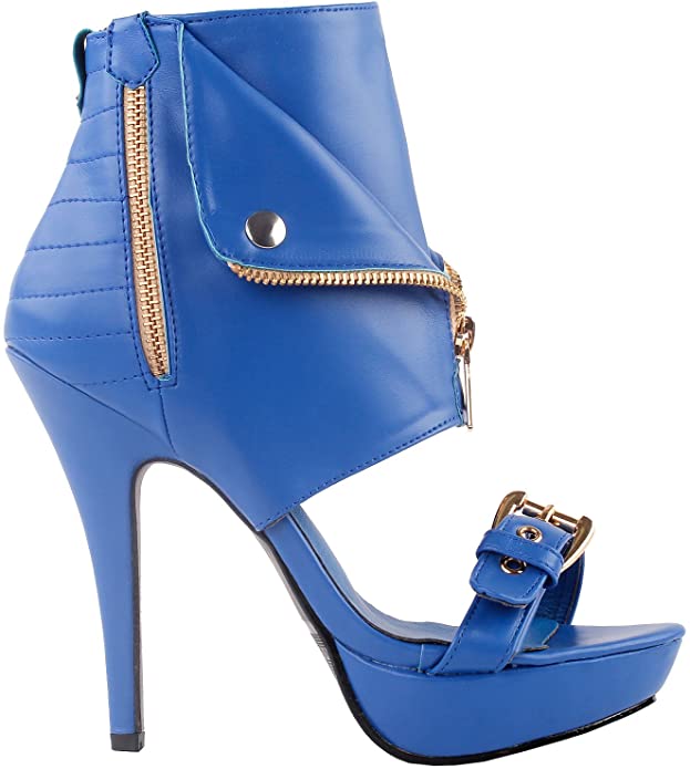 SHOW STORY Punk Stud Buckle High Heels Stilettos Pumps with Zipper Bootie Sandal LF30103 001