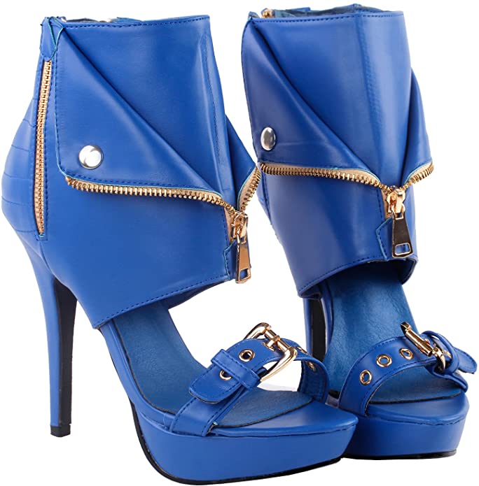 SHOW STORY Punk Stud Buckle High Heels Stilettos Pumps with Zipper Bootie Sandal LF30103 002