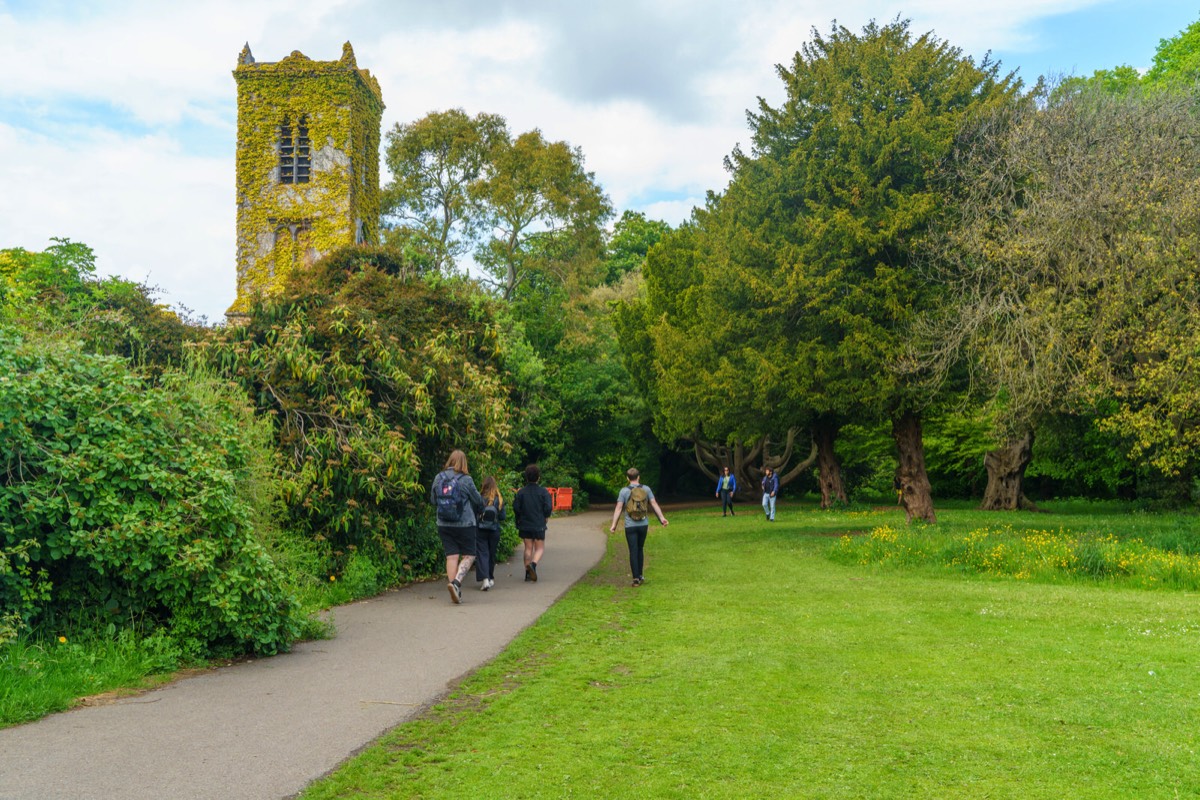 THE CLOCK TOWER IN THE WALLED GARDEN AT SAINT ANNE