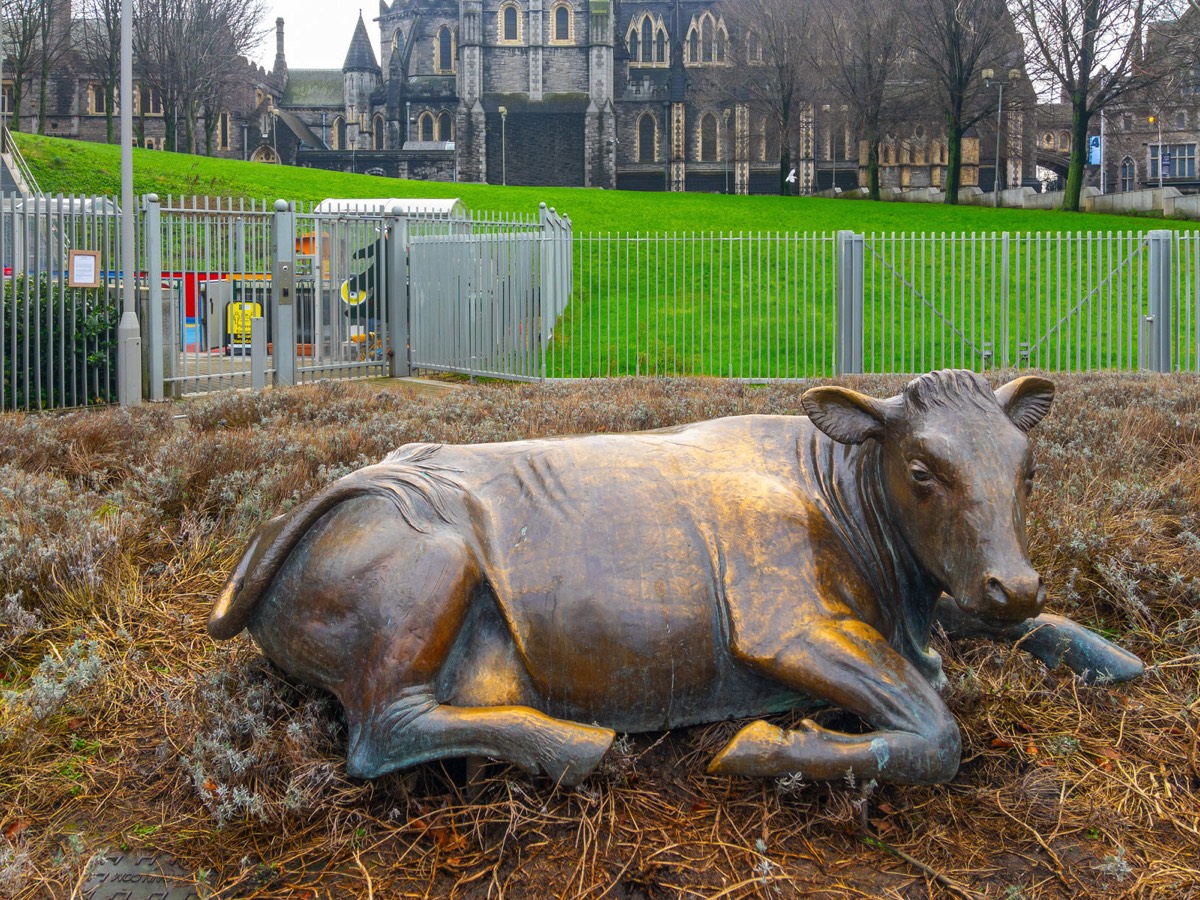 BRONZE COW BY JACKIE McKENNA MOVED FROM WOLFE TONE PARK TO WOOD QUAY  004