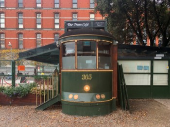 THE TRAM CAFE AT WOLFE TONE PARK - THE PIGEONS AND GULLS MUST BE HUNGRY  