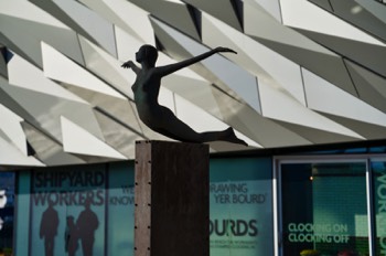  In front of the Titanic Belfast building is Titanica, a sculpture by Rowan Gillespie depicting a diving female figure 