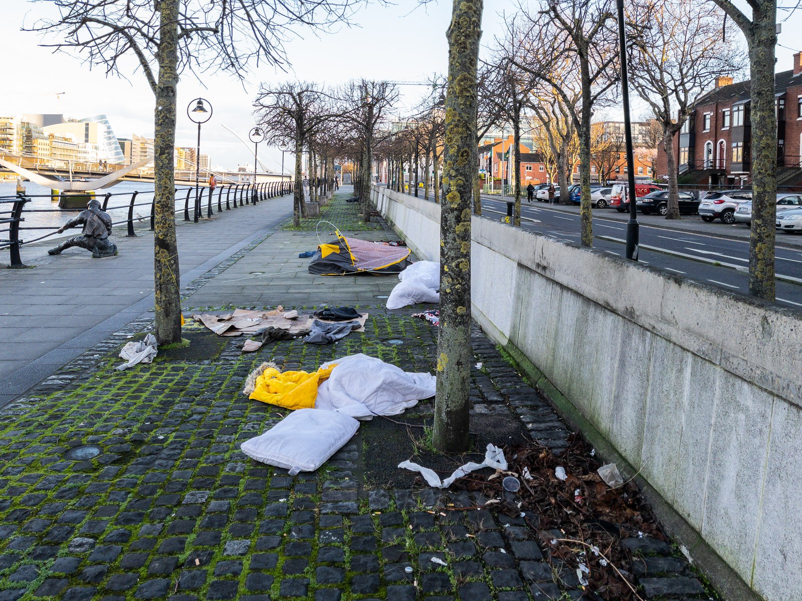 ABANDONED OR VANDALISED TENT ON CITY QUAY